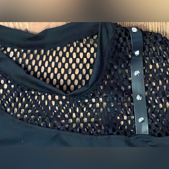 Romwe Plus Skull & Letter Graphic Contrast Fishnet Tee Dress with solid back. - Picture 5 of 9